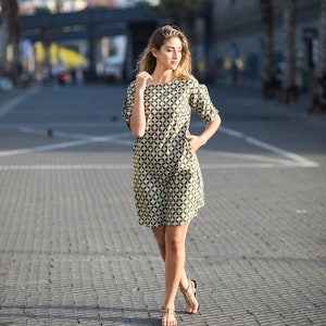 Cotton mini dress with sleeves for woman,  casual dress,  modest dress, short summer dress, natural fabric,  dress for the office, pockets