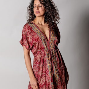 Robe caftan rouge pour femme Robe maxi bohème sexy Longue galabie Robe bohème à manches courtes Robe fendue Robe RAVE dos ouvert hippie image 8