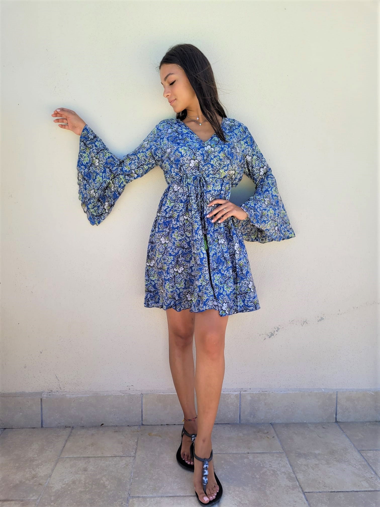 blue floral bell sleeve dress Lady Black Tie - Breezy Maxi Dress - Floral Blue Organza