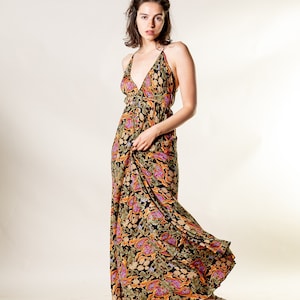 Black maxi open dress evening dress for woman | Boho long dress | Resort dress | Loose Slip backless dress | Open back halter dresses | RAVE