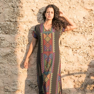 Boho maxi-jurk, koninklijk bedrukte kaftan/ galabia/ lange jurk met mouwen/ etnische jurk/ lange zomerjurk voor vrouw