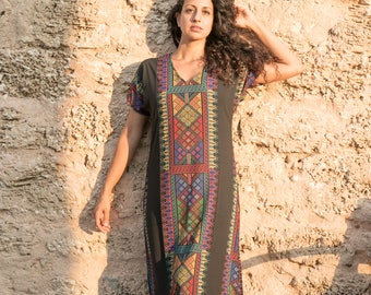 boho maxi dress, royal printed kaftan/ galabia/ sleeve long dress/ ethnic dress/ long summer dress  for woman