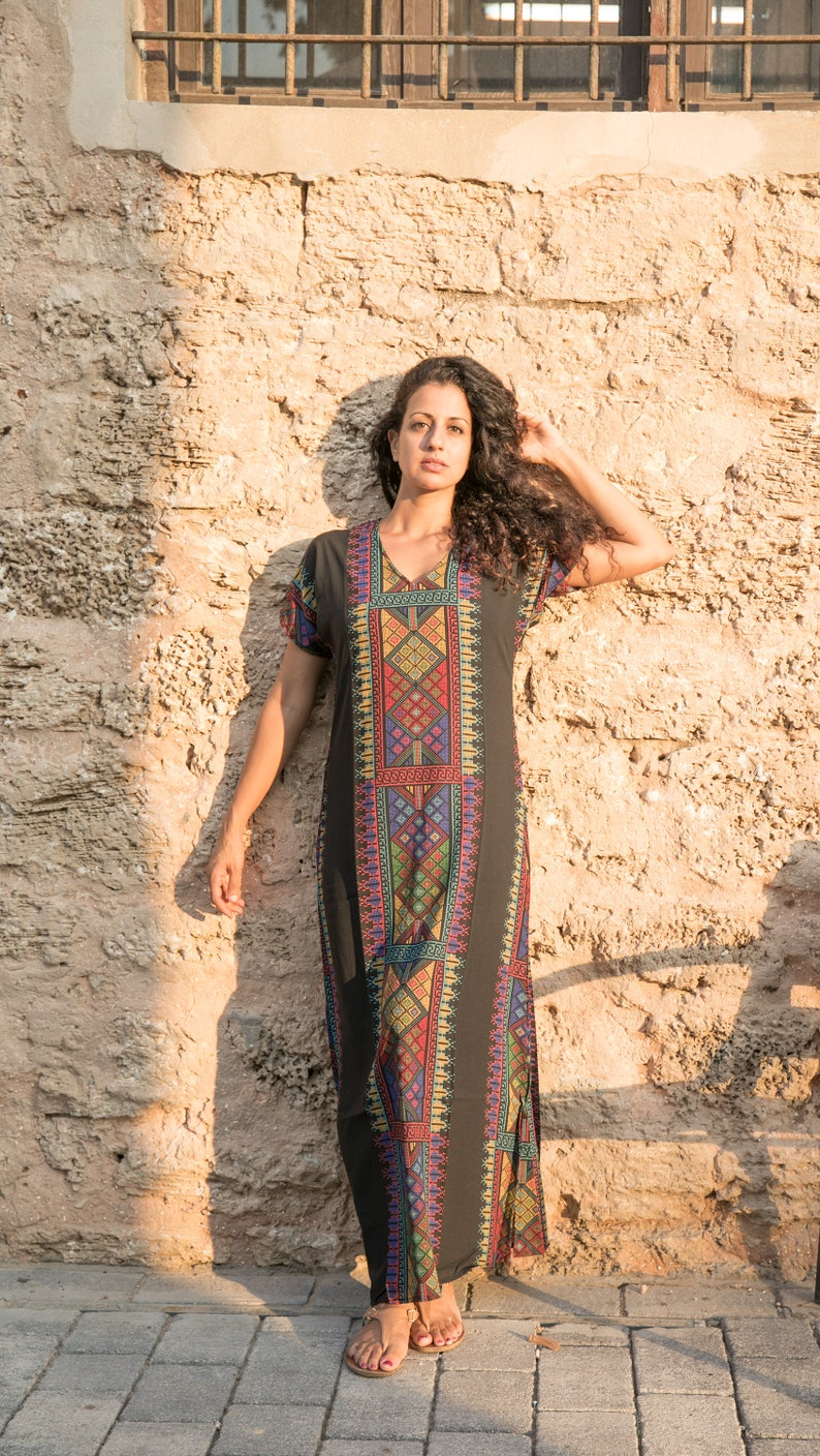boho maxi dress, royal printed kaftan/ galabia/ sleeve long dress/ ethnic dress/ long summer dress for woman image 1