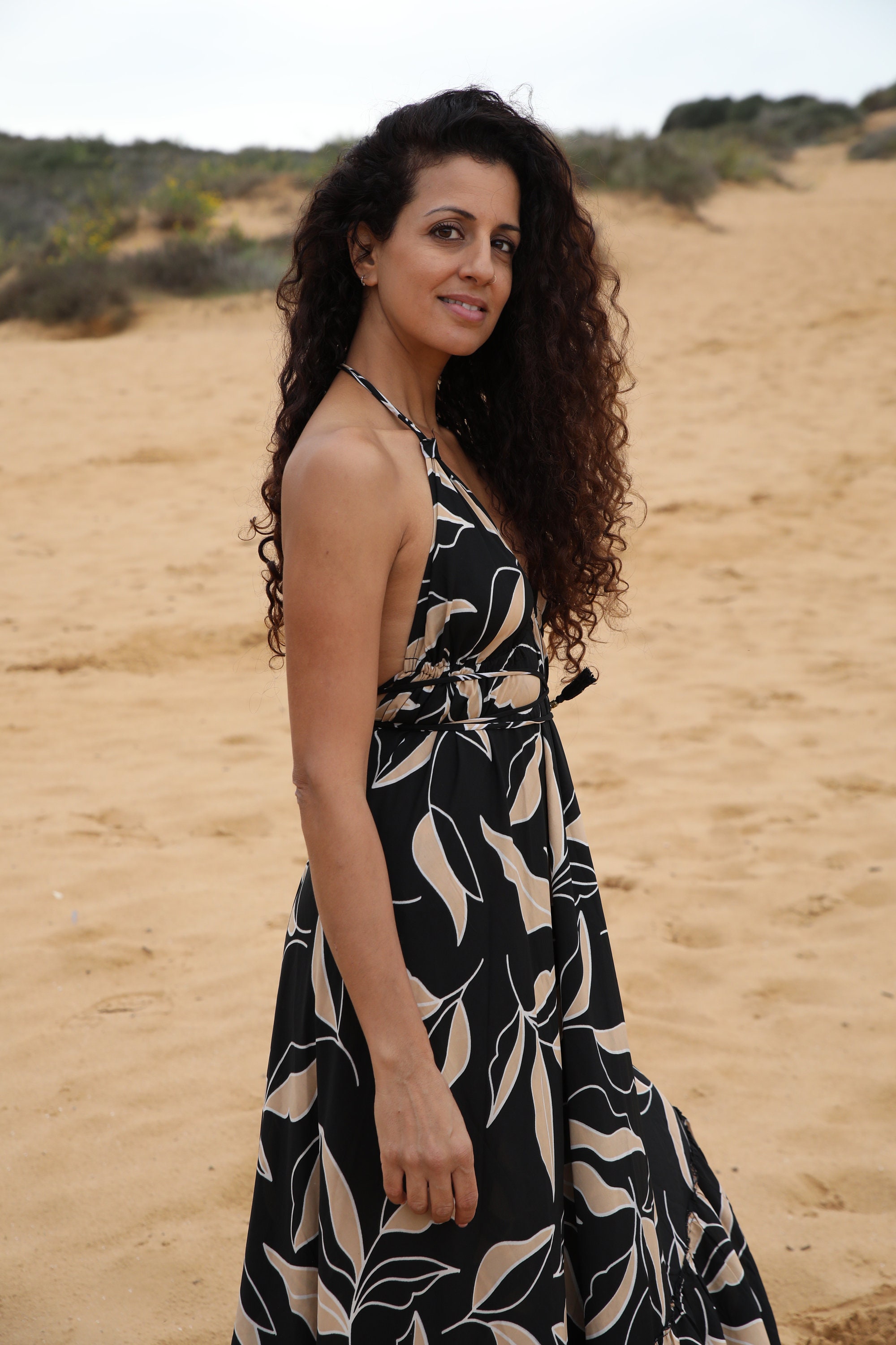 Boho Black Maxi Dress for Woman in Beige Floral Print/women's Summer Dress/resort  Collection/long Dress/festival Clothing/halter Dress/sexy - Etsy