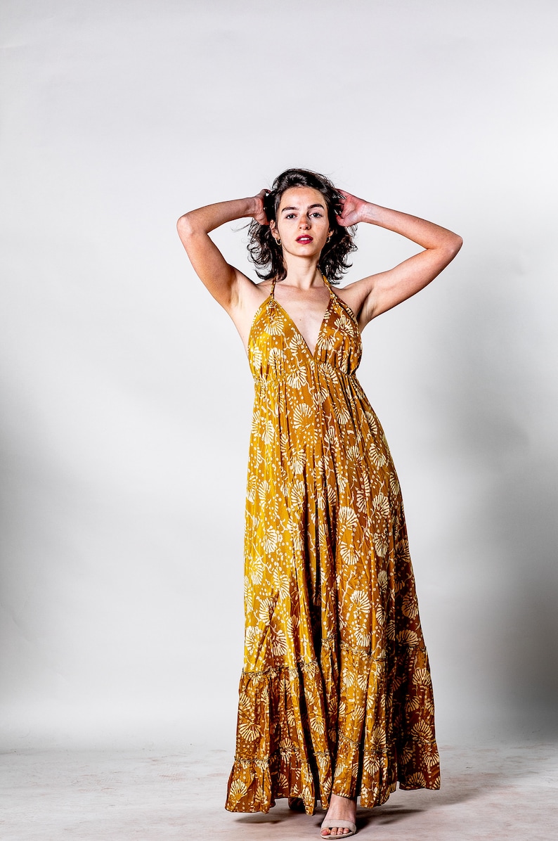 Long Boho Maxi Dress Yellow Mustard Open Back Summer Maxi - Etsy