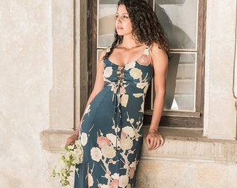 Lace up maxi dress for woman, sakura, floral print dress, slite long dress, floral dress, bridsmaid dress,romantic