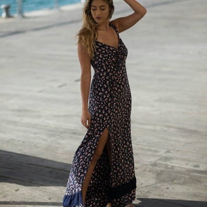 Long Floral Dress With Two Slits | Boho Dress | Long Summer Dress | Sleeveless Maxi Dress | Maternity Dress for Photo Shoot | Formal Dress