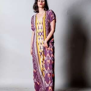 Long kaftan dress for woman | Maxi galabia dress | Boho long dress for woman with short sleeves | Loose Plus size |  Hippie, Festival