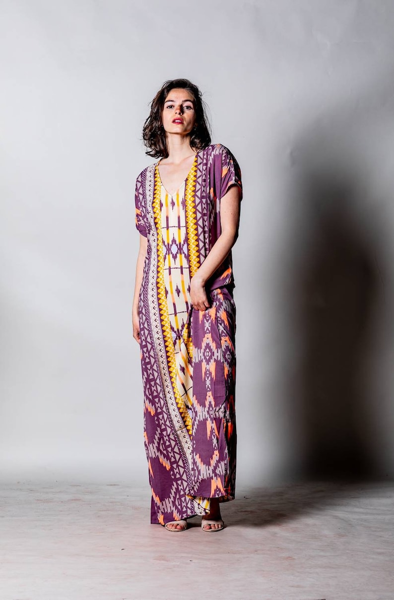 Long kaftan dress for woman | Maxi galabia dress | Boho long dress for woman with short sleeves | Loose Plus size |  Hippie, Festival