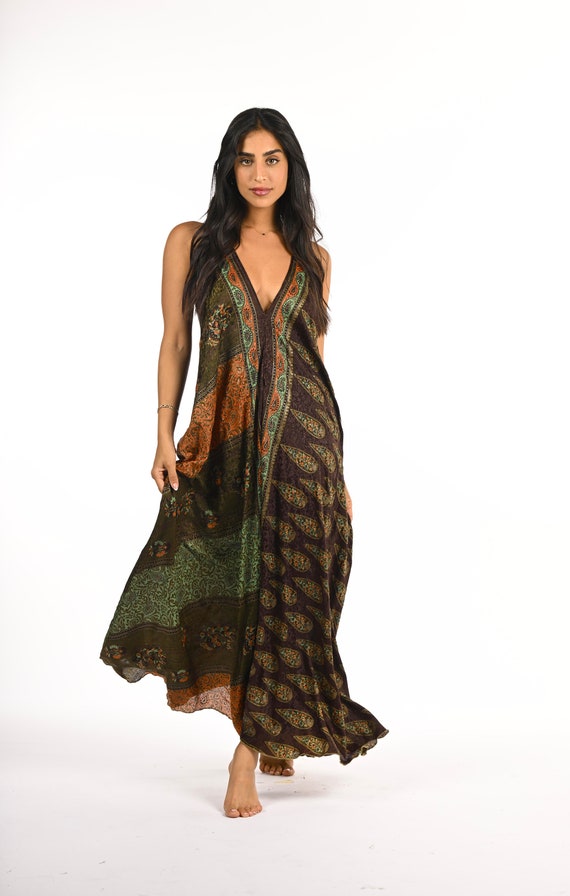 fitted lace wedding dress Printed Patchwork Hippie Dress