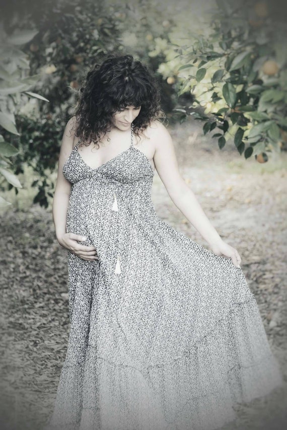 Boho Open Back Maxi Dress | Maternity Long Dress | Backless Maternity Dress for Photo Shoot | Sleeveless Summer Dress | Flowy Dress