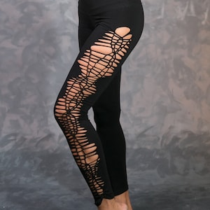 high-waisted black leggings/sexy leggings/ tribal fusion/bohemian wear/ unique leggings/festival wear/bohemian/burning man/fatish wear