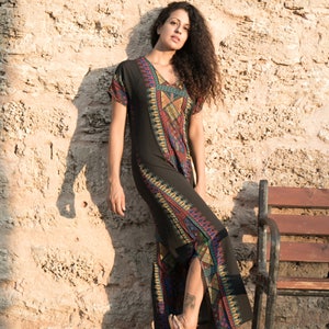 Boho Maxi Dress, Royal Printed Kaftan/ Galabia/ Sleeve Long Dress ...