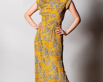 Long Yellow Boho Maxi Dress for Woman With Short Sleeves | Slit Dress |  Summer Long Dress - Etsy