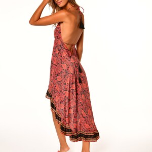 Robe boho rose asymétrique Robe courte et à collerette Robe croisée Robe de style hippie à dos ouvert de robe Peacok Fit et flar image 6