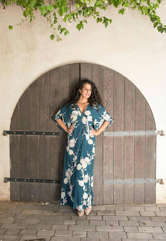 Kimono dress in cherry blossome print /maiko dress/viscose/boho floral maxi dress/boho chic