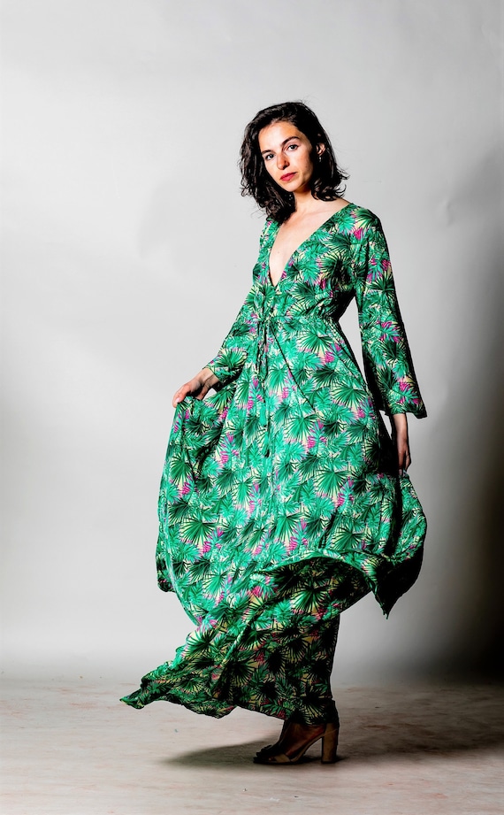 chinese dress ladies Q2 Collection Black Tropical Floral Maxi Dress