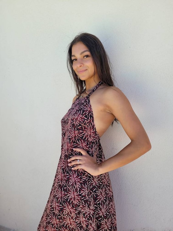 Long halter floral dress | Black maxi dress | dress with pockets | Boho dresses | Hippie style dress