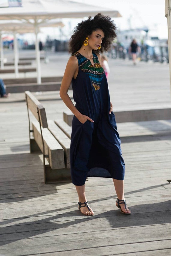 Loose Boho Dress for Woman With African Fabric /afro Dress/african  Print/tribal Print/maternity Dress/dress With Pockets/green/blue Dress -  Etsy