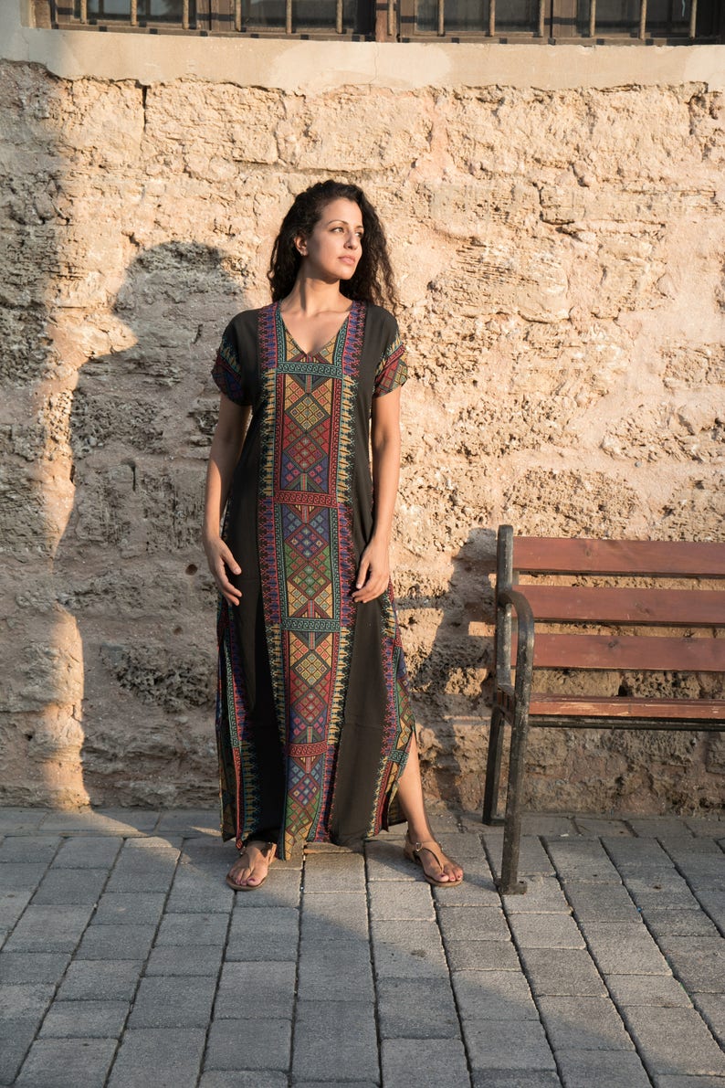 boho maxi dress, royal printed kaftan/ galabia/ sleeve long dress/ ethnic dress/ long summer dress for woman image 2