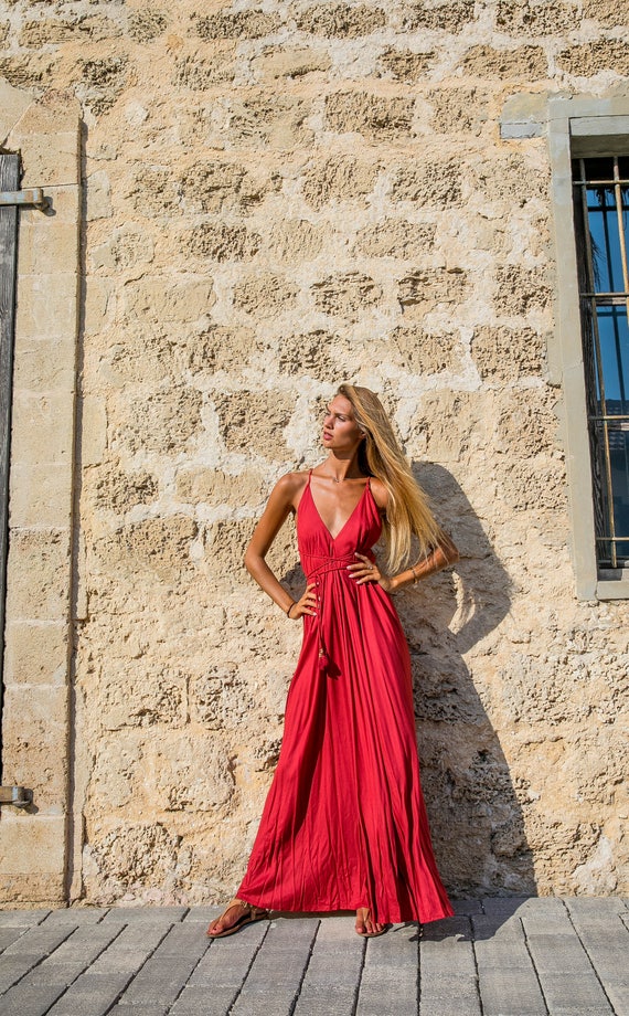 Red Dress boho Open Back Maxi Dress backless Dress low Back Sexy Dress prom Dress braidsmaid Dress deep Cleevage Dress Etsy Canada