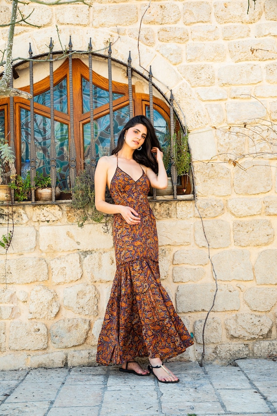 Women Boho Long Floral Print Lace Dress Women Boho Long Floral Print Lace Dress
