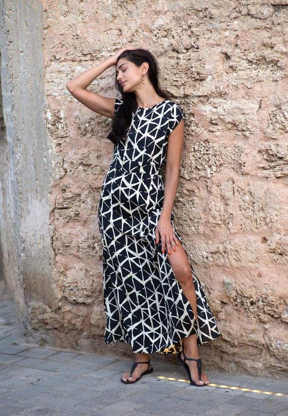 chinese dress ladies Black & White Striped Cutout Maxi Dress main image 1