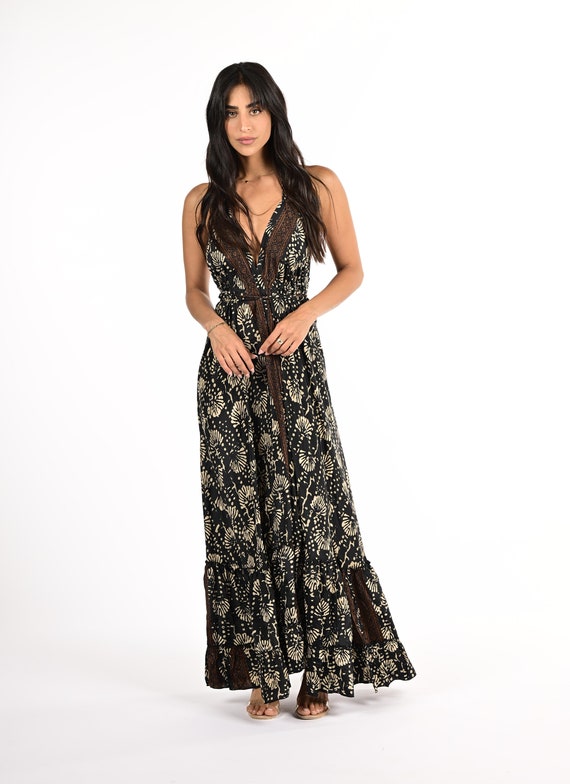 chinese dress ladies Nuichan Women's Off The Shoulder Boho Chic Black Maxi Dress
