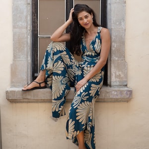 Magic Mono, Open back boho overall for women Wide leg jumpsuit for women