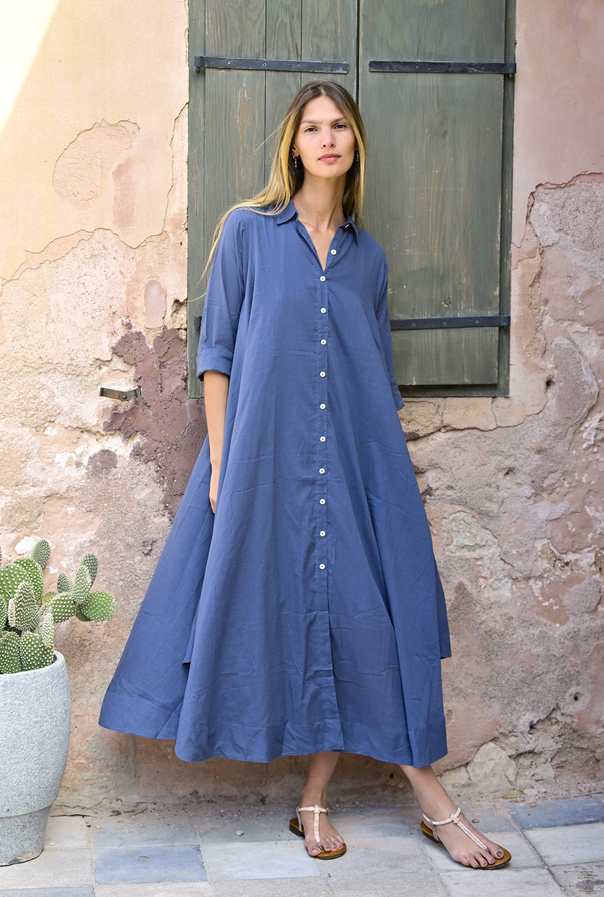 Long button cotton dress for woman | Long sleeves over size dress with pockets | Classic black/Blue modest A shape dress | Long shirt dress Long button cotton dress for woman | Long sleeves over size dress with pockets | Classic black/Blue modest A shape dress | Long shirt dress