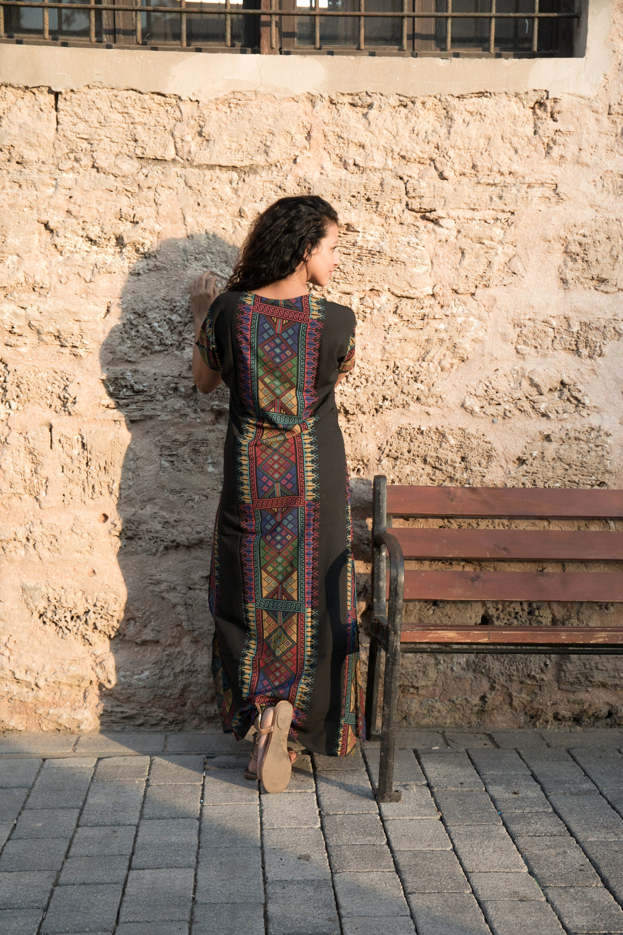 Gold Foil Boho Kaftan Dress With Block Print