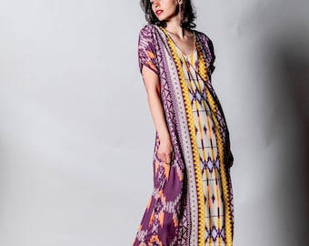 Long kaftan dress for woman | Maxi galabia dress | Boho long dress for woman with short sleeves | Loose Plus size |  Hippie, Festival
