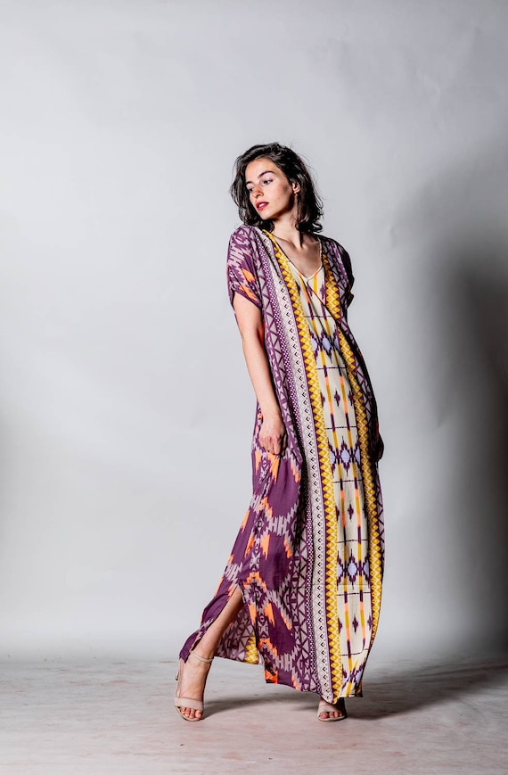 Long kaftan dress for woman | Maxi galabia dress | Boho long dress for woman with short sleeves | Loose Plus size |  Hippie, Festival