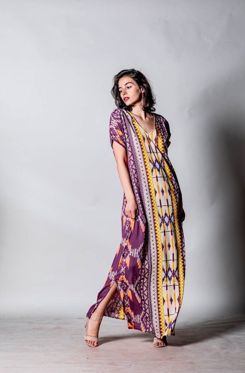 Long kaftan dress for woman | Maxi galabia dress | Boho long dress for woman with short sleeves | Loose Plus size |  Hippie, Festival