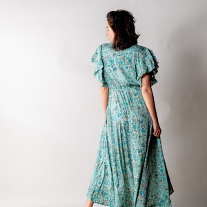 Asymmetrical boho summer dress for woman Green / Blue floral dress Hippie fesrtival dress for vacation. Long boho dress with sleeves image 5