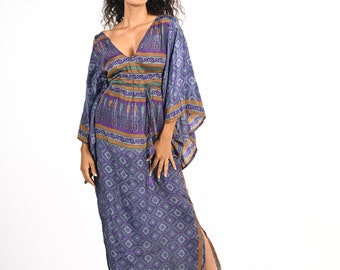 Long Royal purple kaftan dress for woman | Deep v neck dress | Long sleeves dress | Bohemian maxi dress | Galabia for woman | Vacation