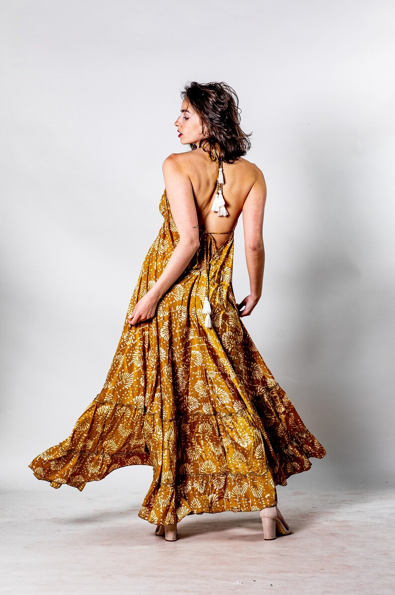 Long Boho Maxi Dress Yellow Mustard Open Back Summer Maxi - Etsy