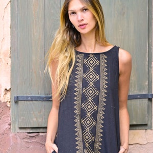 Block printed cotton dress for woman | Tribal style dress | Hippie loose A shape dress | Festival, Earth clothing | Raw cotton midi dress