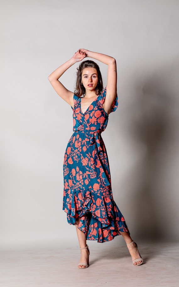 Asymmetric Boho Floral Dress for Woman/evening Dress/midi Dress/short Dress/romantic  Dress/bridesmaid/resort Collection/blue/pink/vacation - Etsy