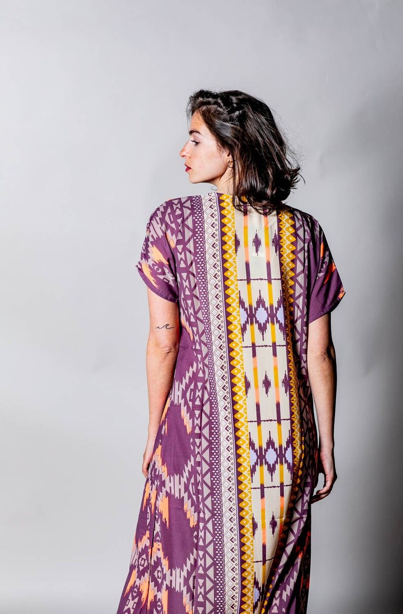 Long kaftan dress for woman | Maxi galabia dress | Boho long dress for woman with short sleeves | Loose Plus size |  Hippie, Festival