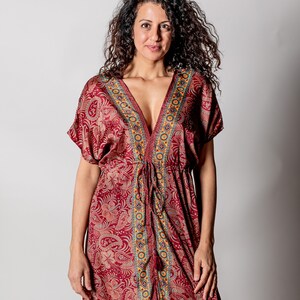 Robe caftan rouge pour femme Robe maxi bohème sexy Longue galabie Robe bohème à manches courtes Robe fendue Robe RAVE dos ouvert hippie image 9