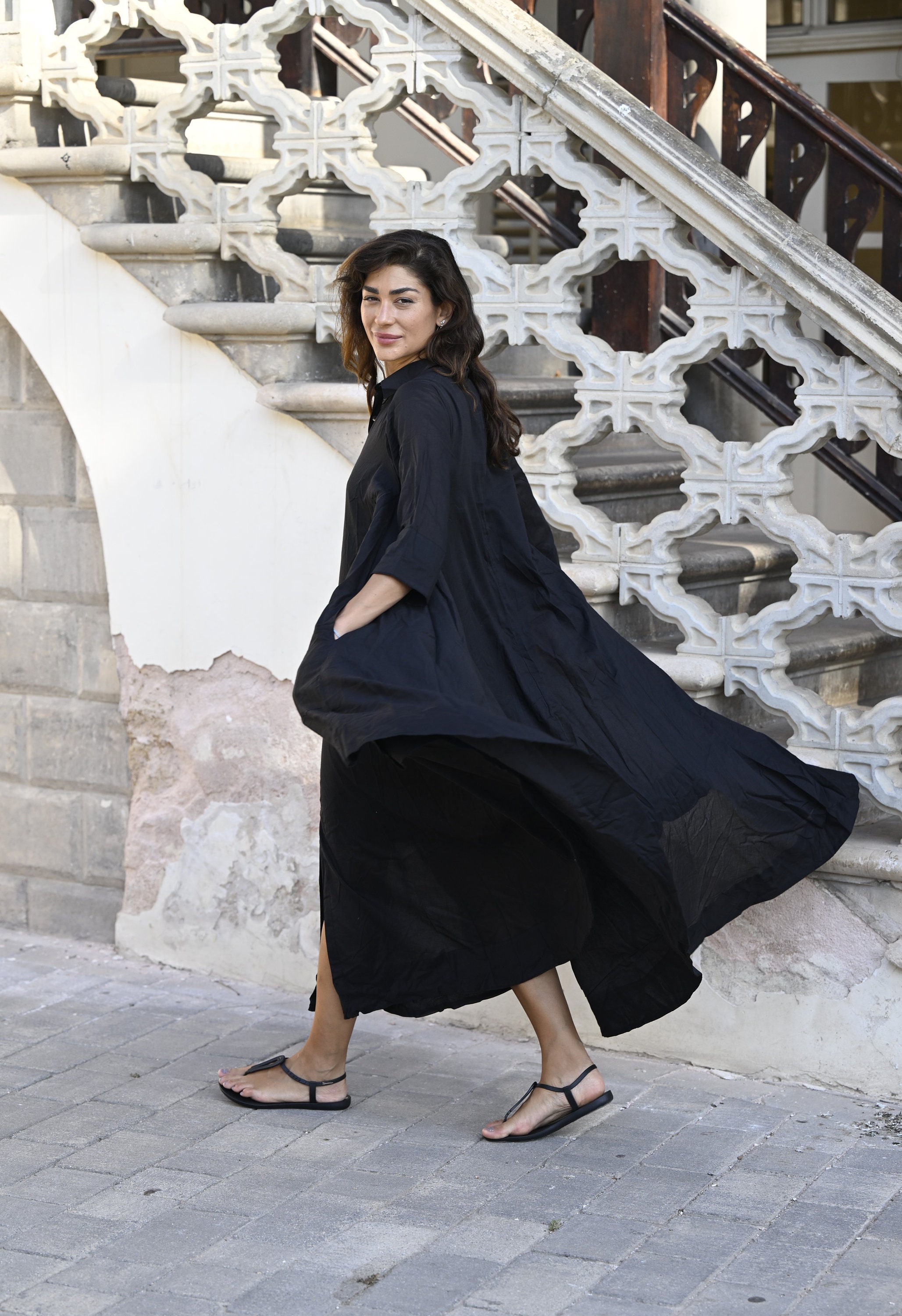 cotton on long black dress Lorena Cotton Midi Dress / Black | MESHKI