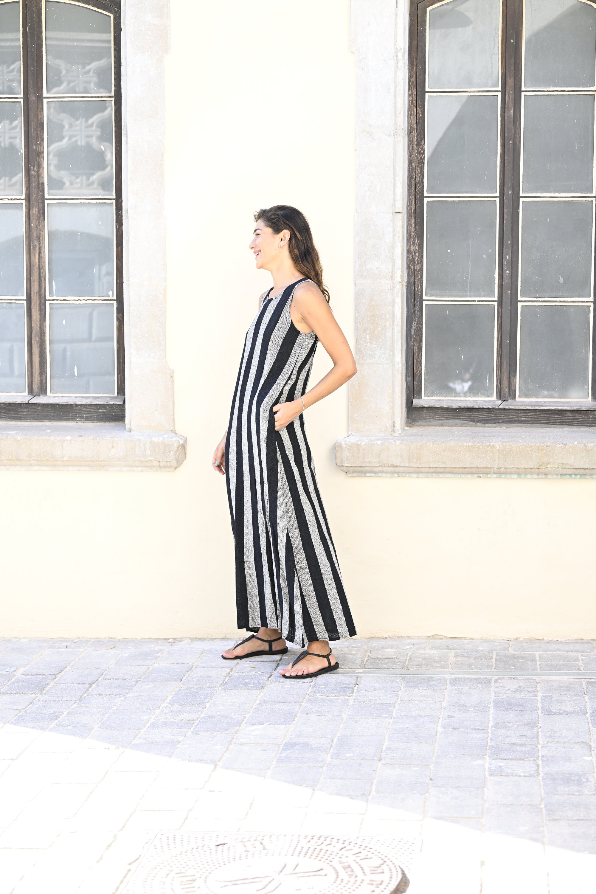 black and white striped knitted dress Black and White striped knitted dress | Long loose cotton dress