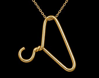 Clothes Hanger Charm Pendant in Solid Gold or Sterling Silver