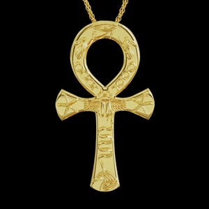 Solid 14K Gold Ankh Cross Hieroglyphs Charm Pendant for Necklace, Egypt Jewelry, Egyptian Gift, Pharaoh, Nefertiti, Great Pyramid of Giza