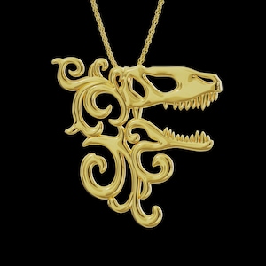 Solid 14K Gold Filigree T-rex Charm Pendant for Necklace, Dinosaur Lover Jewelry, Fierce Dino Gift for Her, Paleontology, Fossil Hunting