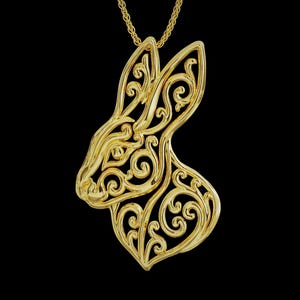 Solid 14K Gold Filigree Rabbit Charm, Rabbit Lover Pendant for Necklace, Rabbit Jewelry Gift for Her - Also available in Sterling Silver