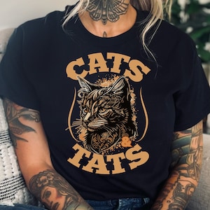 Cats & Tats Shirt, Tattooed Cat Lover, Cat Lady, Cat Mom, Cute Tattooed Cat Owner Gift - Sweatshirt, Hoodie, Tank Top, V-neck, Long sleeve