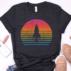 Retro Rocket Ship Shirt | Tank Top | V-neck | Long sleeve | Sweatshirt | Hoodie | Crop Top | Vintage Rocketship Gifts | 80&#39;s Rocketship Gift