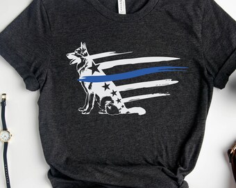 Thin Blue Line German Shepard Shirt, Tank Top, V-neck, Long sleeve, Sweatshirt, Hoodie, Kids, K9 Police Dog, K9 Unit, Sheriff, Deputy, Cop